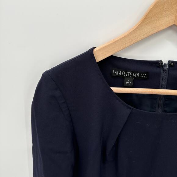 LAFAYETTE 148 Navy Virgin Wool Long Sleeve Pencil Dress // 4 - Picture 4 of 9